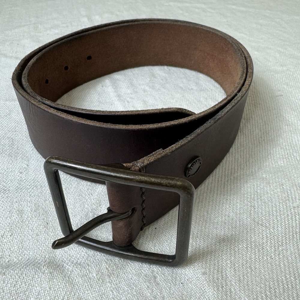 American Eagle Outfitters Brown Leather Belt Womens L Square Brass Buckle Boho‎